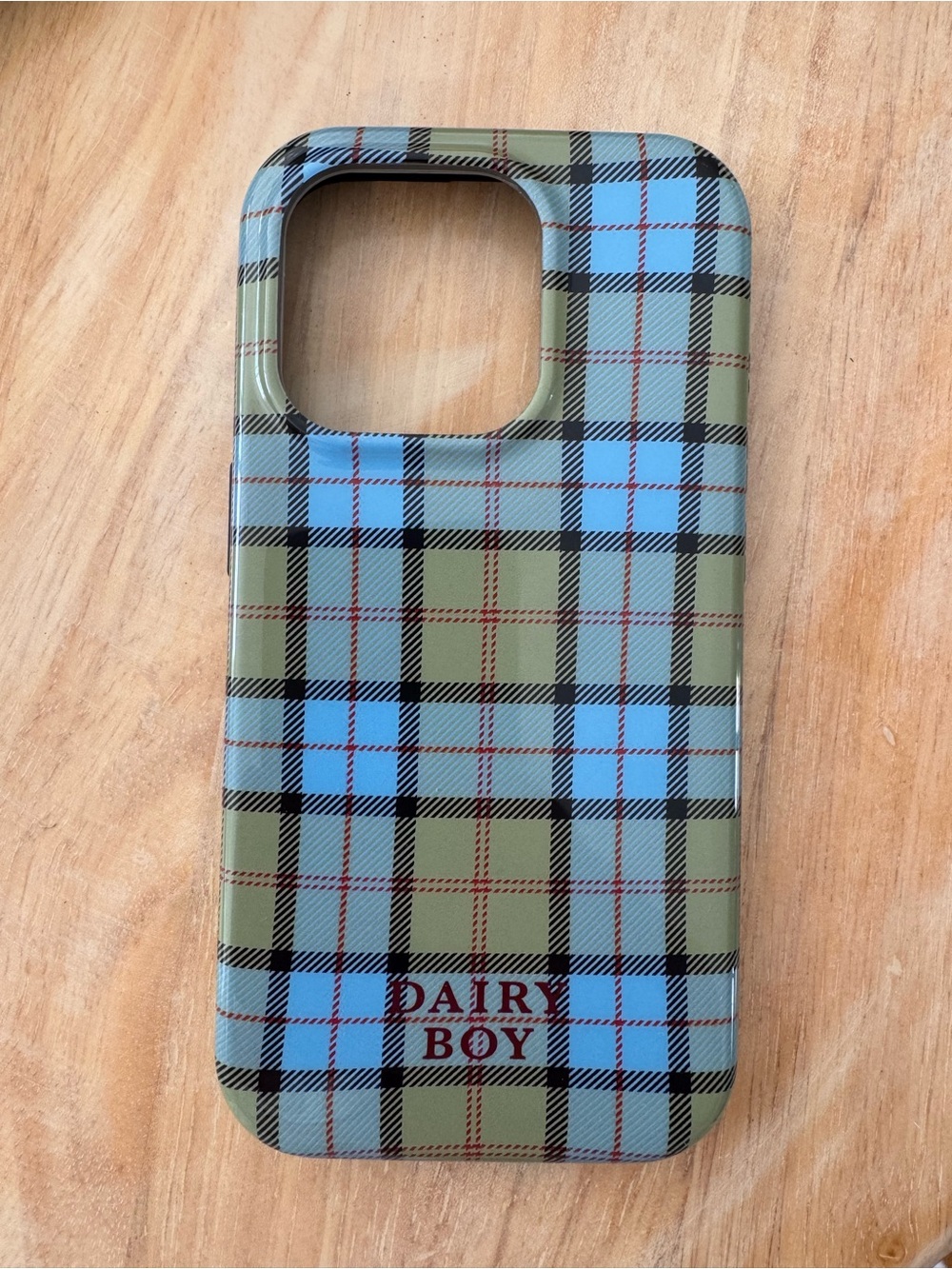 Dairy Boy Plaid iPhone 15 pro phone Case in Green & Blue